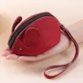 Red leather mouse coin purse, cute mini animal shape zipper pouch with strap - Bright Red