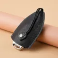 Estuche de llave de coche de cuero genuino negro llavero portátil mini organizador de bolsillo - Sin Tapa / Negro