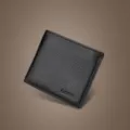 Billetera hombre de cuero negro suave vacuno tarjetero compacto monedero clásico - Horizontal Minimalista Fino / Negro
