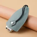Estuche de cuero genuino extraíble para llaves de coche, funda portátil minimalista de piel. - Sin Tapa / Azul claro