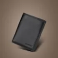 Cartera corta para hombre de cuero genuino negro suave diseno minimalista elegante chic. - Vertical Minimalista Fino / Negro