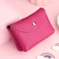 Mini monedero de cuero genuino para mujer, cartera pequeña de piel de vacuno suave y tarjetero. - De doble capa / Rosa rojo
