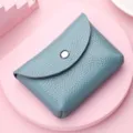 Porte-monnaie en cuir bleu mini portefeuille petit étui à cartes avec bouton-pression femme - À un étage / Bleu