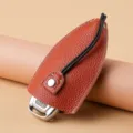 Custodia per chiavi auto in vera pelle marrone bottalata tipo pull-out astuccio portachiavi - Senza Coperchio / Giallo ocra