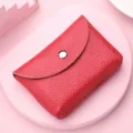 Mini porte-monnaie en cuir véritable pour femme, étui à cartes compact en cuir de vache souple. - À un étage / Rouge