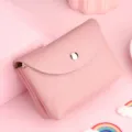 Porte-monnaie en cuir véritable rose mini portefeuille souple porte-carte avec bouton-pression. - À deux étages / Rose