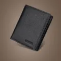 Billetera corta de cuero para hombre negra de piel de vaca tarjetero moda de negocios - Vertical Grueso / Negro