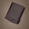 Cartera corta de cuero genuino para hombre marrón oscuro tarjetero clásico elegante - Vertical Grueso / Café
