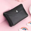 Porte-monnaie en cuir véritable noir mini portefeuille pour femme étui à cartes souple. - À deux étages / Noir