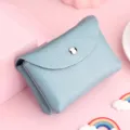 Mini porte-monnaie tride pli en cuir veritable pour femme avec bouton-pression mignon. - À deux étages / Bleu