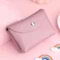 Mini porte-monnaie en cuir pour femme, étui de carte compact en cuir souple avec bouton. - À deux étages / Rose Poudré