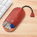 Astuccio per chiavi estraibile in vera pelle rosso compatto organizzatore chiavi auto - Con coperchio / Giallo ocra
