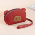 Monedero de cuero genuino con forma de cerdo lindo mini bolso de muñeca para mujer llavero - Burdeos
