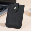 Tarjetero de cuero genuino negro, mini monedero compacto y ultrafino para mujer. - Negro