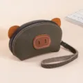 Lindo monedero de cuero cerdo mini bolso de muñeca dibujos animados estuche de llaves - Caqui Oscuro