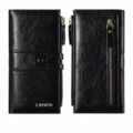Monedero largo negro mujer cuero PU gran capacidad cremallera tarjetero elegante - Negro