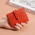 Tarjetero de cuero genuino con múltiples ranuras, cartera delgada minimalista de color naranja. - Naranja