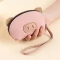 Cute pink leather pig coin purse mini hand strap card key storage bag for women - Pink