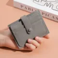 Grey genuine leather card holder, ultra-thin multi-slot wallet, compact bank card and ID case. - Gray