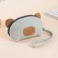 Cute pig coin purse genuine leather mini wallet portable coin pouch with wrist strap - Off White