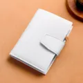 Women short white wallet compact trifold PU leather coin purse with card slots and zipper. - White