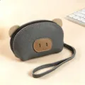 Cute gray leather coin purse for women mini wristlet wallet cartoon card pouch key bag - Dark Gray