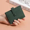 Premium dark green leather card holder for women, slim minimalist wallet with snap button. - Dark Green