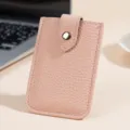 Compact pink leather card holder, mini ultra-thin minimalist wallet for daily use - Pink