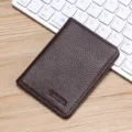 Tarjetero de piel auténtica marrón, estuche ultrafino con múltiples ranuras para tarjetas y carnet. - Café