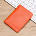 Porte-cartes en cuir véritable ultra-mince mini étui de carte de crédit portefeuille pour tous - Orange