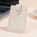 Minimalist beige genuine leather card holder, slim pocket wallet for women daily use. - Off White