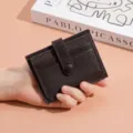 Slim leather card holder with multiple slots, minimalist daily wallet for credit cards. - Coffee