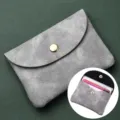 Mini soft leather card holder coin purse with snap closure, compact wallet for cards and keys. - Single Layer / Gray