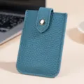 Blue leather card holder, slim mini credit card wallet with snap button for women. - Lake Blue