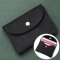 Black soft leather envelope card wallet and coin purse with gold snap button, mini. - Single Layer / Black