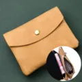 Soft leather coin purse and card holder with snap button closure for daily use. - Double Layer / Yellow