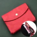 Soft leather coin purse for women, mini card holder with snap closure and zipper pocket inside. - Double Layer / Red