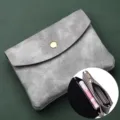 Grey soft leather coin purse minimalist card holder clutch wallet with button and card slots. - Double Layer / Gray