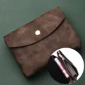 Soft leather coin purse card holder mini wallet with snap button and zipper interior pockets. - Double Layer / Coffee