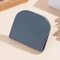 Compact genuine leather mini wallet short card holder stylish grey blue coin purse - Light Blue