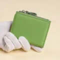 Monedero de Piel Verde Cartera Corta con Cremallera Tarjetero para Mujer Hombre - Verde