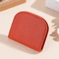 Genuine leather women's short mini wallet card holder compact soft cowhide coin purse stylish. - Orange