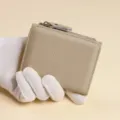 Minimalist genuine leather short wallet zipper coin purse for daily use, compact and stylish. - Gray