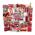 50 Stk. London rote Busse wasserdichte Aufkleber Vinyl Sticker für Koffer Laptop - 50 Stück/Packung