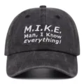 Berretto da Baseball in Cotone Lavato Vintage Slogan Ricamato Casual Dad Hat Grigio Scuro - Stile Ricamato MIKE / Nero