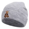 Berretto in maglia grigio per inverno, con simpatico orso ricamato e lettera, cappello caldo casual. - Grigio