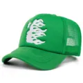 Cappello trucker verde con ricamo viso di fiamma bianca, berretto da baseball in rete. - Regolabile 55-61cm / Verde