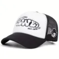 Cappellino trucker ricamato con lettere, berretto da baseball in rete nero e bianco. - Regolabile 55-61cm / Bambina Bianco e Nero