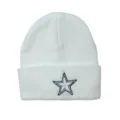 Berretto invernale in maglia bianca con stella ricamata, comodo cappello caldo per uomo e donna. - Elastico 55-60cm / Bianco