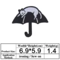 Cute sleeping cat on umbrella embroidered patch, iron-on clothing repair applique for kids. - White Cat Umbrella (6156)